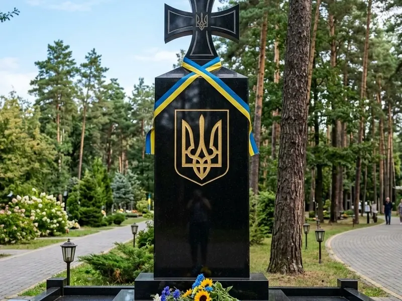 Пам’ятник військовому з гравіюванням шеврона й символіки
