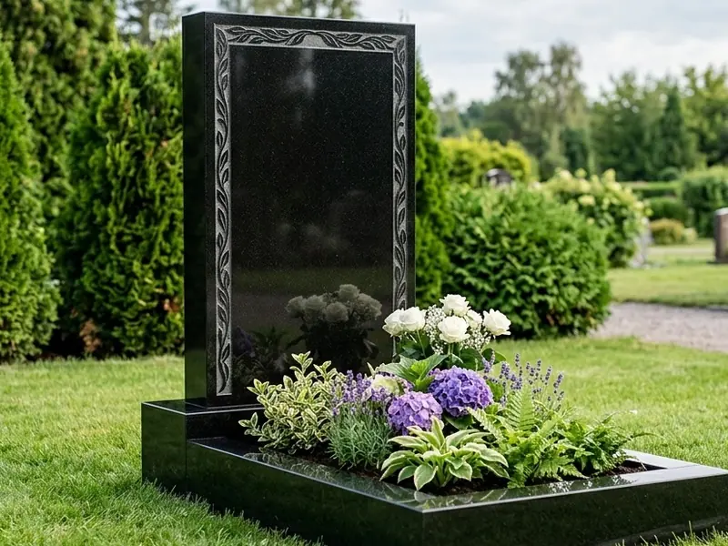 Одинарний гранітний пам’ятник: стела, тумба, квітник