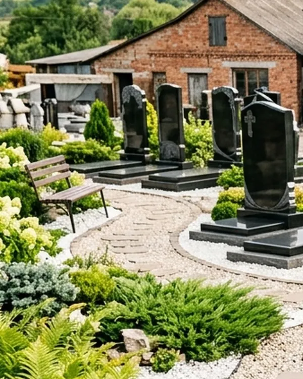 Майданчик готових пам’ятників біля цеху Granit Stone у Коростишеві